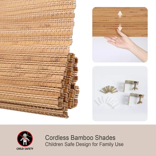 Miniatura 4 de Persianas Romanas de Bambú Inalámbricas, Persianas para Ventanas, Persianas de Madera Tejida Personalizadas para Ventanas Interiores, Puertas