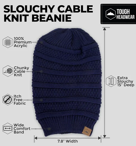 Miniatura 21 de Slouchy Cable tejido Gorro de lana por Tough Headwear – Gorro de lana de gran tamaño Sombreros Gorros Graves Sombreros Para Hombres y Mujeres
