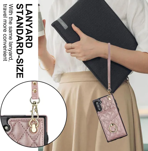 Miniatura 7 de Asuwish Funda de teléfono para Samsung Galaxy Note 10 5G con protector de pantalla de vidrio templado y correa para la muñeca, anillo con bloqueo