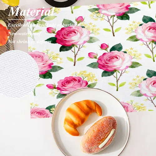 Miniatura 5 de Shrahala Hermosos manteles individuales de flores de rosas, hermosas flores, elegantes manteles de lino de arpillera lavable, aislamiento térmico