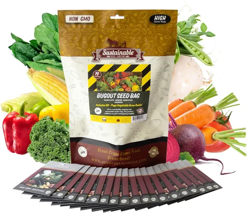 Bug Out Bag Survival Garden - Semillas de verduras y hierbas - ~ 12,000 semillas - Colección de 19 variedades de semillas tradicionales para bóveda