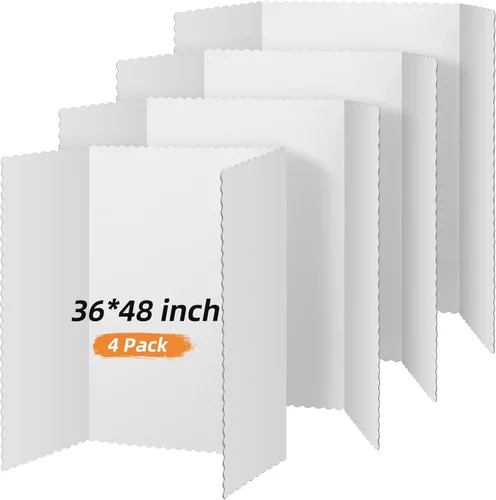 Henoyso 4 piezas de 36 x 48 pulgadas de tablero de póster blanco de triple pliegue grande, tablero de presentación desplegable de papel duro blanco