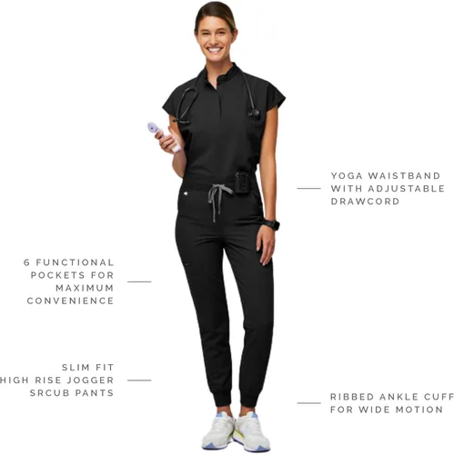 Miniatura 2 de FIGS Zamora - Pantalones quirúrgicos de cintura alta para mujer, ajuste delgado, 6 bolsillos, cintura alta, pantalones de yoga para mujer