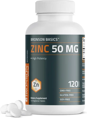 Bronson Zinc 50 mg de alta potencia apoya la salud de la piel - Sin OMG, 120 tabletas vegetarianas