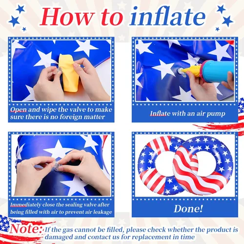 Miniatura 4 de Flotador de piscina con bandera de Estados Unidos de 36 pulgadas, anillo inflable para piscina, flotador patriótico redondo para playa, lago