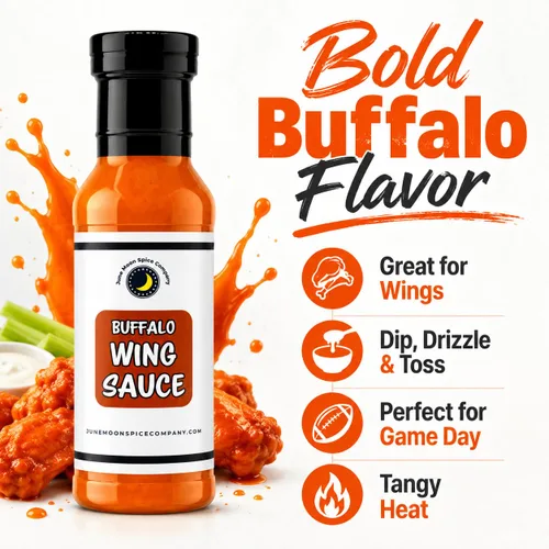 Miniatura 2 de Salsa de ala de búfalo de alta calidad, sin colesterol, fabricada en pequeños lotes con ingredientes frescos de granja para un sabor y ralladura