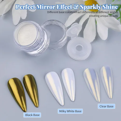 Miniatura 2 de Polvo de uñas cromado Moonlight, polvo de uñas cromado Aurora Pearl efecto espejo holográfico blanco brillante pigmento de azúcar polvo purpurina