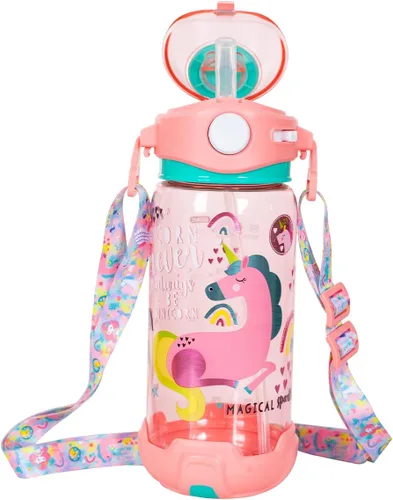 Miniatura 22 de Botella de agua para niños con pajita/cordón para niños de la escuela, niños y niñas, 22 oz / 650 ml, sin BPA, botella de agua para beber