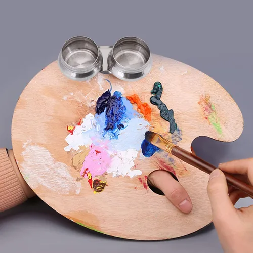 Miniatura 9 de Haosie Taza de paleta de doble gota, suministros de pintura al óleo, paleta de pintura de acero inoxidable, contenedor de agua de acuarela con tapa