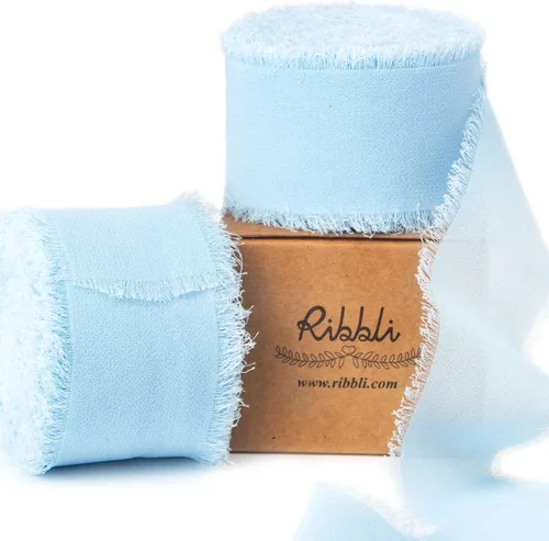 Miniatura 23 de Ribbli Cinta de Gasa Azul Marino Profundo de 1-1/2 pulgadas x 20 Yardas Cinta de Seda de Gasa con Flecos Hecha a Mano, Cinta Azul para Invitaciones