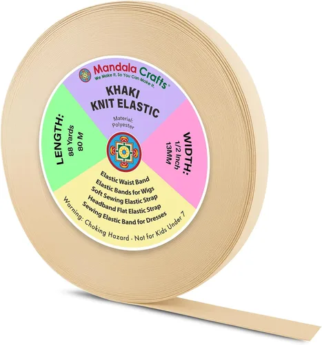 Miniatura 112 de Mandala Crafts Carrete de bandas elásticas anchas de 1/2 pulgada color beige para cinturas de pantalones, costura y manualidades DIY, 88 yardas