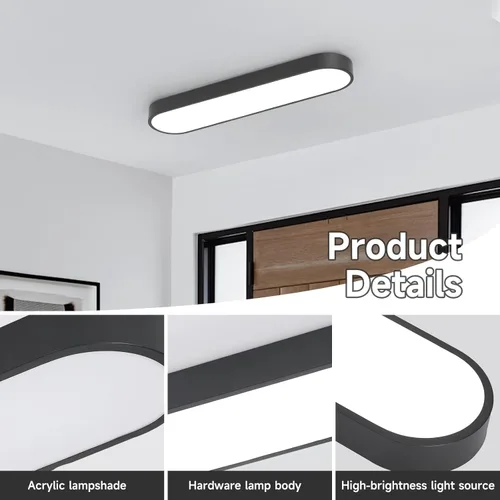 Miniatura 5 de Lámpara de techo lineal de 23.6 pulgadas, LED moderna de 40 W, lámpara de techo simple negra, iluminación de techo de perfil bajo para dormitorio