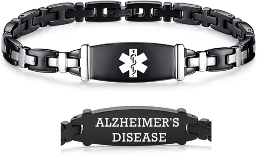 Miniatura 120 de LinnaLove Lady Medical Alert - Pulseras médicas de acero inoxidable para mujer, 7.5 pulgadas