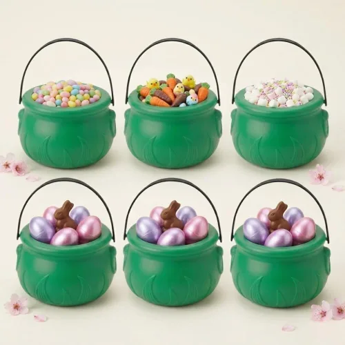 Miniatura 36 de PMU Caldero de Pascua de 8 pulgadas, 6 unidades, caldero de plástico verde, decoración de Pascua para decoración del hogar y fiesta