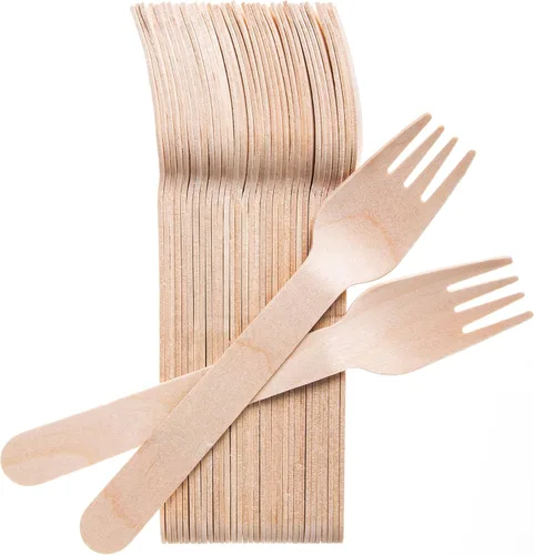Miniatura 2 de Weemium Tenedores de madera desechables – 100 tenedores compostables de 6.5 pulgadas sin astillas, utensilios de tenedores desechables