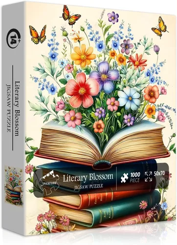 PICKFORU - Rompecabezas de páginas de flores silvestres para adultos, 1000 piezas, rompecabezas de flores literarias vintage, página de libro de