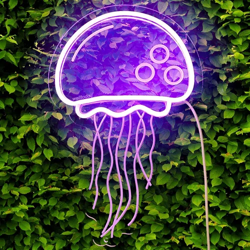 Letreros de neón de medusa para decoración de pared, alimentado por USB, letrero de luz LED de neón púrpura, letrero de neón de medusa de 3D, arte