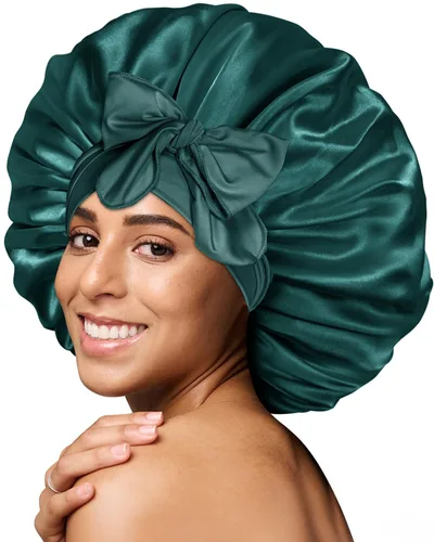 Miniatura 40 de Gorro de satén de seda para dormir con banda ancha para cabello rizado, color rosado oro rosa claro