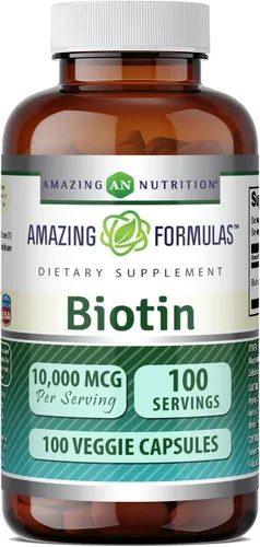 Miniatura 9 de Amazing Formulas Biotin - Cápsulas vegetales de 10000 mcg, suplemento de vitamina B7, sin OMG, sin gluten, fabricadas en Estados Unidos