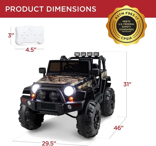 Miniatura 7 de Best Choice Products Camión de paseo para niños de 12 V, auto de juguete con batería con suspensión de resorte, control remoto, 3 velocidades, luces