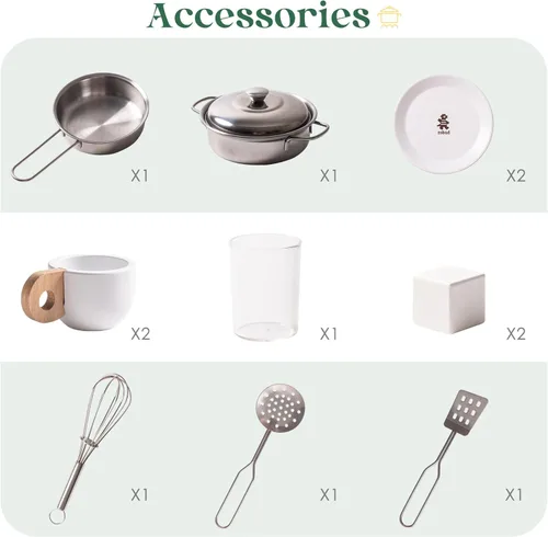 Miniatura 4 de ROBUD Juego de Cocina de Juguete, Cocina de Madera con Máquina de Hielo, Refrigerador, Cafetera, Horno, Lavavajillas, Microondas, Accesorios