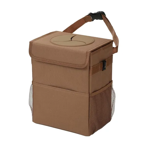 Miniatura 11 de AOKJOY Basurero para automóvil con tapa a prueba de fugas, bote de basura para vehículo, 3 bolsillos de almacenamiento, colgante, bolsa de basura