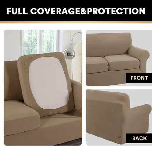 Miniatura 6 de PrinceDeco - Funda elástica y suave de 3 piezas para sofá, lavable, 2 fundas para cojines separados, protector elástico de muebles para niños y Arena