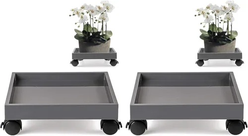 Miniatura 8 de Skelang Plataforma cuadrada con ruedas para plantas, bandejas de plástico ABS, resistente, capacidad de carga de 110 libras