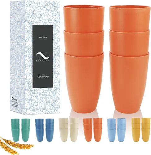 Miniatura 14 de PYRMONT Juego de 6 tazas de paja de trigo, tazas de café de plástico reutilizables, tazas de té con asas, juego de tazas de 16 onzas para café