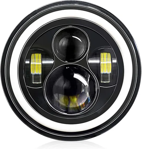 Miniatura 11 de Shkalacar Faro LED H4 de 7 pulgadas 140W Ojos de Ángel Faros redondos 4 modos 14000LM 6000K Blanco/3000K Ámbar Faro de coche y motocicleta Auto Ring