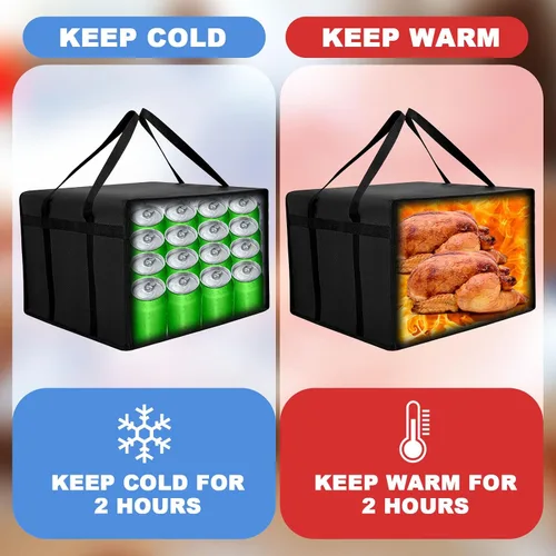 Miniatura 3 de Maxcheck 4 bolsas aisladas de entrega de pizza de 20 x 20 x 14 pulgadas, bolsas calentadoras de pizza reutilizables, aisladas, cajas enfriadoras