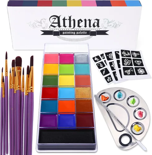 UCANBE Athena - Juego de maquillaje al óleo de pintura facial y corporal, 20 colores FX para fiesta de Halloween con paleta de mezcla de acero Juego