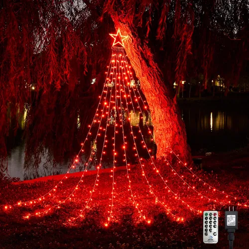 Miniatura 10 de WBao 344 luces LED de Navidad para decoración al aire libre con estrella de 12 pulgadas, luces de Navidad de cascada de 11.9 pies, control remoto, 8