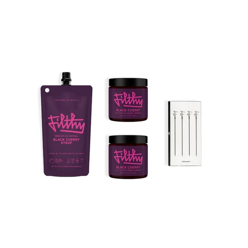 Kit de Cóctel de Whisky de Cereza Negra Filthy, Kit de Cóctel Premium para Cócteles al Estilo Antiguo y Cócteles Manhattan en Casa, Incluye Sirope