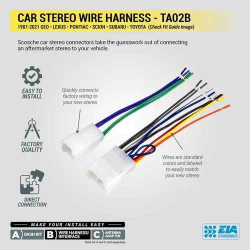 Miniatura 5 de Scosche TA02B Arnés de cableado estéreo compatible con vehículos selectos Toyota, Lexus, Scion y Subaru 1986-20, arnés de cable de radio del mercado