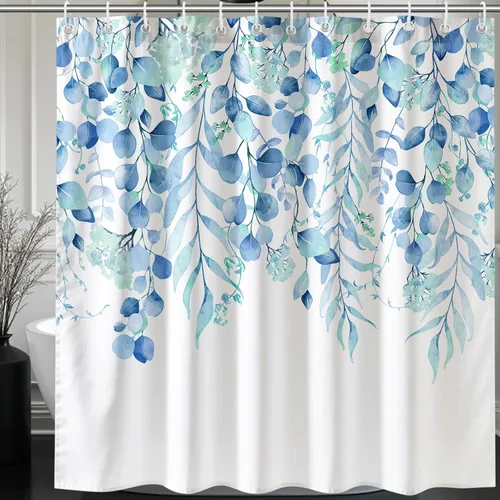Miniatura 16 de KAIRA Cortina de ducha de eucalipto negro con diseño clásico y moderno, hojas de plantas de acuarela con diseño floral, decoración de baño, 72 x 72