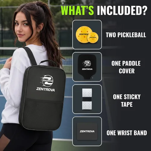Miniatura 5 de ZENTROVA - Pala de pickleball de fibra de carbono – Superficie de carbono crudo T700, núcleo de panal de polipropileno de 0.630 in, giro y control