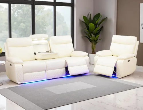 Miniatura 38 de Juego de Sofá Reclinable Eléctrico, Juego de Sofá y Sillón Reclinable de Cuero Negro, Juegos de Muebles de Sala de Estar, Sofá de Dos Plazas
