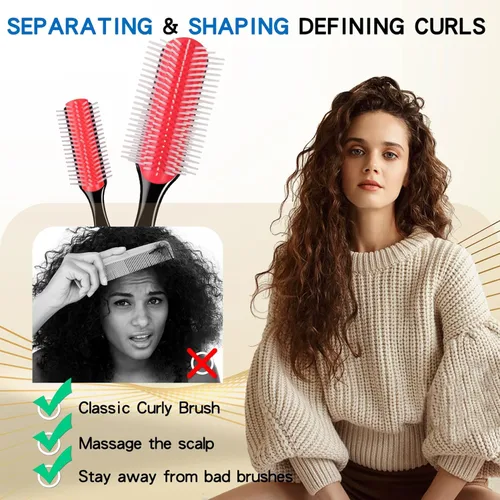 Miniatura 3 de 2 cepillos de pelo para mujeres y hombres, 7 filas y 5 filas, rizado, húmedo o seco, cepillos clásicos para cabello grueso natural, separación