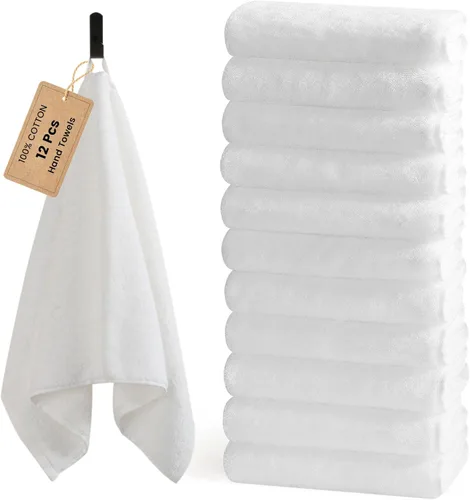 Miniatura 19 de SEMAXE Paquete de 12 toallas de mano para baño, toallas 100% algodón con bucles para colgar, suaves y altamente absorbentes, juego de toallas