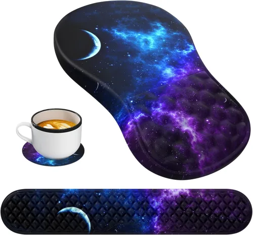 Miniatura 14 de HAOCOO Reposamuñecas para teclado, alfombrilla de mouse ergonómica con reposamuñecas, teclado 3 en 1 y alfombrilla de mouse con juego de posavasos