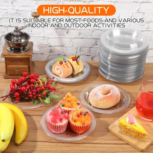 Miniatura 4 de Sabary Juego de 600 platos de plástico transparente de 6 pulgadas, platos de postre de plástico a granel redondos transparentes desechables