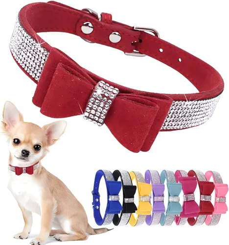 Miniatura 6 de Hotlion Collar con Pajarita de Diamantes de Imitación para Perro, Collar Bonito y Brillante con Cristales de Diamante para Cachorros, Gatito