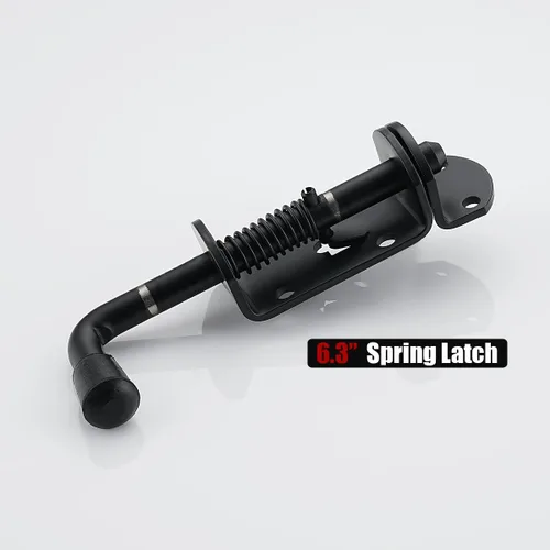 Miniatura 5 de JQK pasador de perno de barril con resorte, pestillo de puerta de acero inoxidable 304 resistente y de alta calidad con espesor de 3 mm, 16 cm Negro