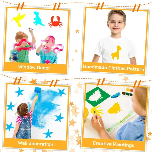 Miniatura 6 de Epakh 24 Piezas Plantillas para Niños, Plantillas de Dibujo de 8 Pulgadas, Plantilla de Tiza, Grande, Lavable, Geométrica y Temática de Jardín