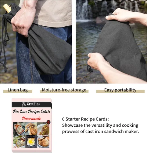 Miniatura 6 de MiniSnack - Prensa para hacer pasteles de hierro fundido para acampar y estufa, mini sartén doble para carne y más con bolsa de almacenamiento