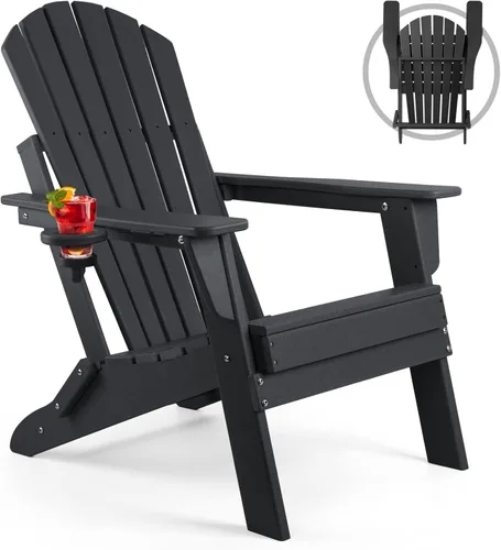 Miniatura 46 de FUNBERRY Juego de 6 sillas plegables Adirondack para todo tipo de clima, sillas para hogueras de polietileno de alta densidad con portavasos