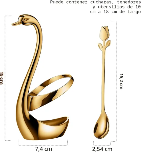 Miniatura 3 de Juego de Soporte para Cucharas de Café Pequeñas Dorado, Base de Cisne con Juego de 12 Cucharas Demitasse para Espresso, Cuchara de Postre Mini
