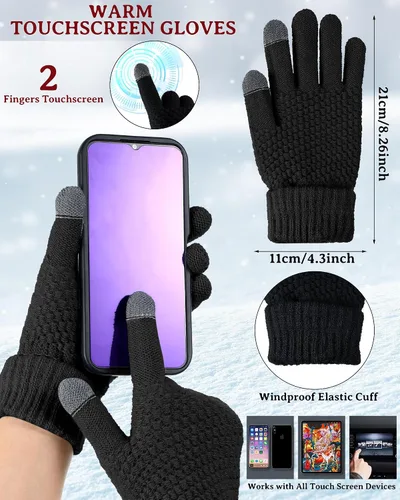 Miniatura 10 de SATINIOR Juego de 4 gorros y guantes de invierno para mujer, gorro de punto cálido, gorro de esquí de nieve con visera y guante para pantalla rojo