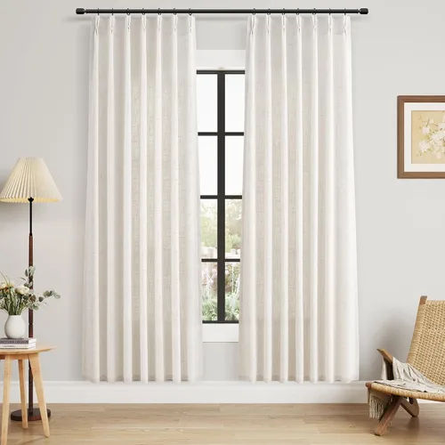 Miniatura 34 de Juego de 2 paneles de cortinas de ventana de cocina beige de 24 pulgadas de largo, con textura de lino, plisadas, filtrantes de luz, semi pequeñas